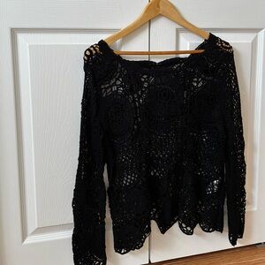 Macramé bohemian off-the-shoulder sweater